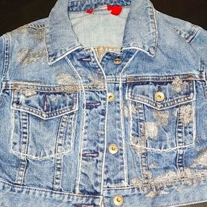 X2 Cropped Denim Jacket Embellished With Glitter & Sequence Sz M